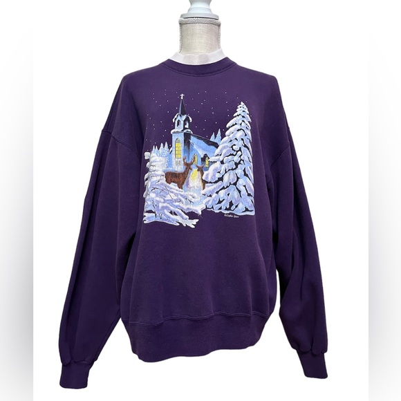 Vintage Gopher Sport Sweatshirt Church Snow Deer Crewneck Pullover Women's XL - Picture 1 of 14